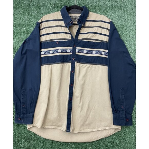 Spindle River Other - Vintage Spindle River Western Shirt Men's Size Large Aztec Button Up Blue Beige
